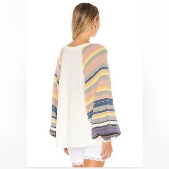 NWT Free People Rainbow Dreams Oversized Pullover Knit Thermal Sweater L